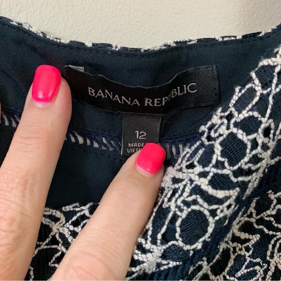 Banana Republic Belted Jumpsuit with Ladder Lace in Navy/Cream - Picture 4 of 11